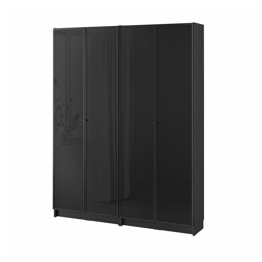 BILLY / HÖGBO Bookcase combination w glass doors, black oak effect