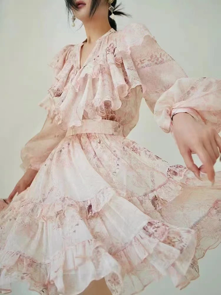 Sheer Floral Maxi Dress with Belt