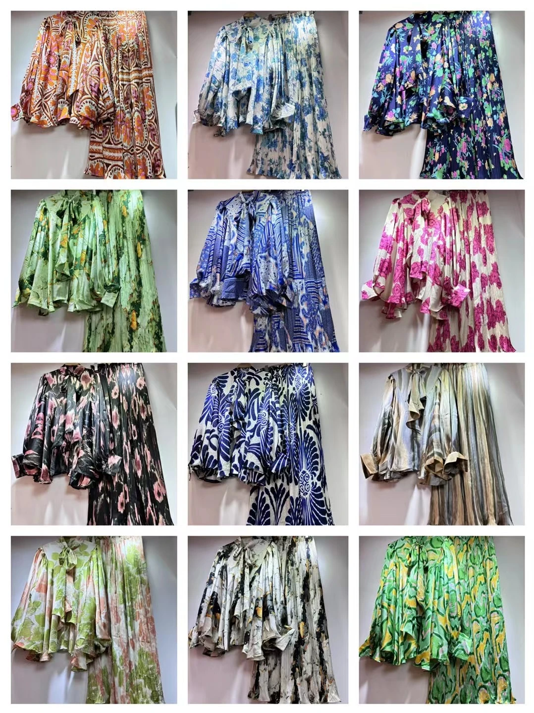 Vintage-Inspired Floral &amp; Geometric Print Two-Piece Set (Shirt &amp; Skirt)