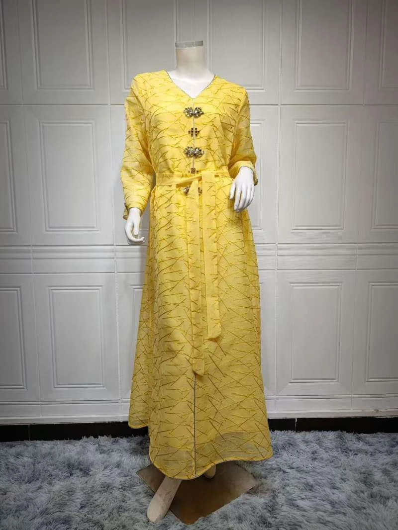 Elegant Women’s Maxi Kaftan Dress with Embellished Front Details