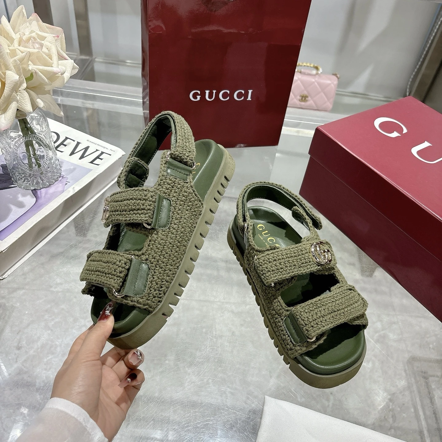 Women's Cotton Hook-and-loop Double G Sandals