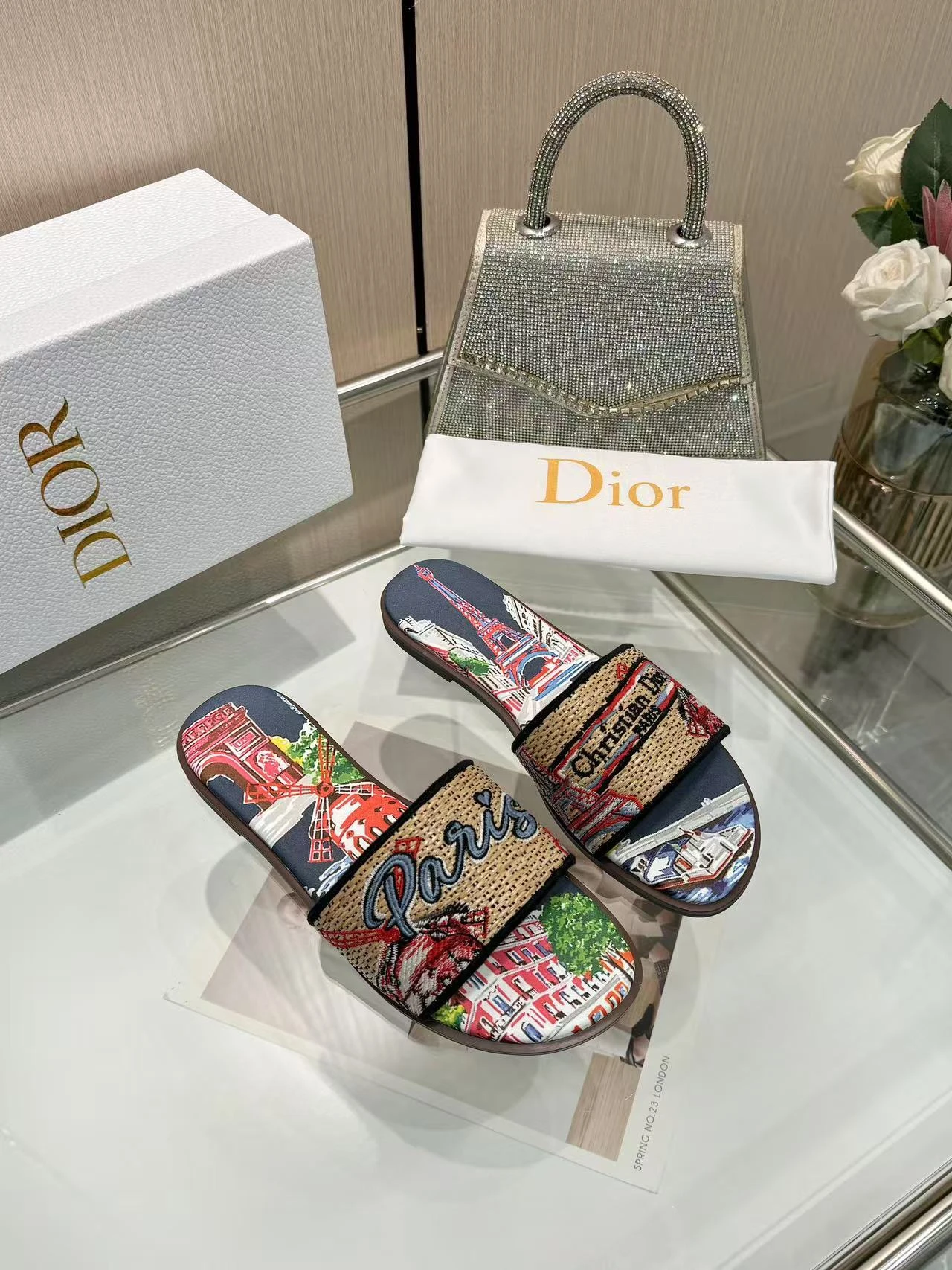 CD•Dior women's monogram embroidered slippers