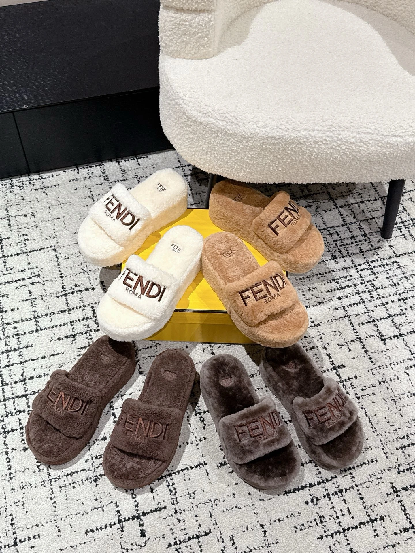 Fendi Furry Logo Slide Slippers