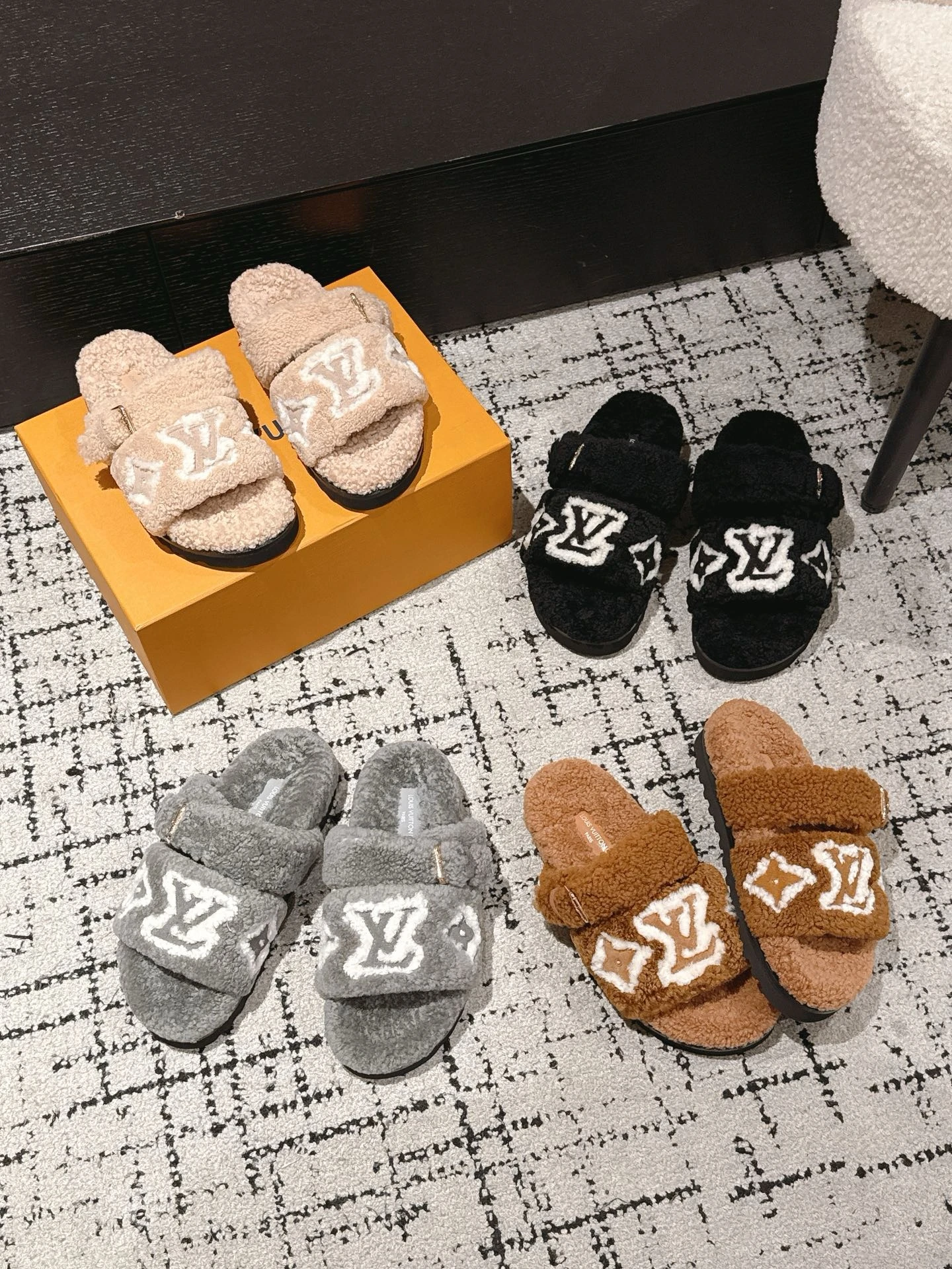 Louis Vuitton Monogram Furry Slide Slippers